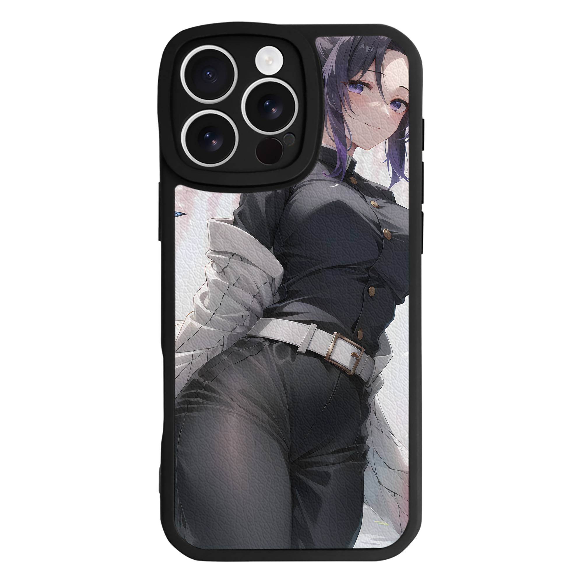 （画像用） 鬼滅の刃（きめつのやいば）蟲柱-胡蝶 しのぶ／こちょう しのぶ Kochou Shinobu 【iPhone 16シリーズ対応】シリコンスマホケース（レザー調） 材質：シリコン